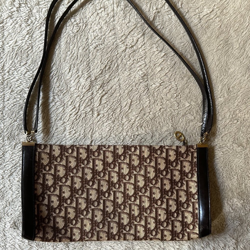 CHRISTIAN DIOR Authentic Vintage Shoulder Clutch Bag Canvas Leather Bord…